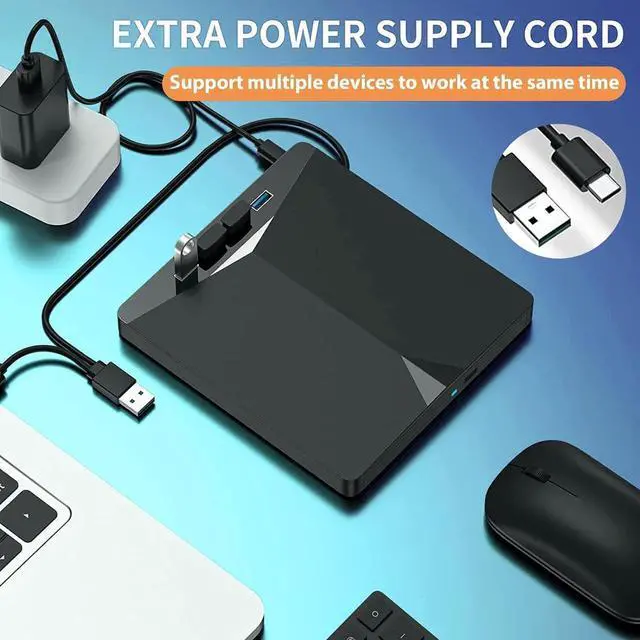Alt view image 7 of 7 - External CD/DVD Drive for Laptop, 7-in-1 USB 3.0 DVD Player, Portable CD/DVD Burner, CD-ROM External DVD Drive with 4 Ports USB Hub, SD/TF Card Reader, Compatible with Windows 11/10/8/7, Linux, Mac OS