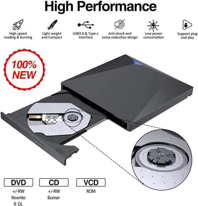 Alt view image 2 of 7 - External CD DVD RW Drive, USB 3.0 Type-C Portable USB C Superdrive DVD Burner Player Writer CD DVD +/- RW, Compatible with Windows 10 8 7 XP Vista Mac OS Linux for Mac Pro Air iMac Laptop