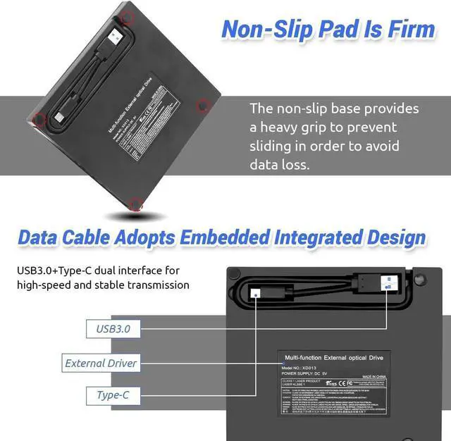 Alt view image 4 of 7 - [7 in 1] External Blu-ray DVD Drive, USB 3.0 Type-C Blu Ray Drive Portable Blu Ray Burner Writer Slim DVD Burner, Portable 3D BD Player Bluray Drive for Laptop PC Mac-Book Windows 11 10, MacOS