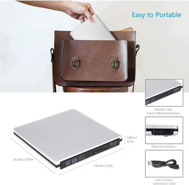 Alt view image 7 of 7 - External Blu Ray DVD Drive Burner 3D Portable USB 3.0 CD DVD RW Player for Mac OS, Linux, Windows XP/Vista/7/8/10,PC (Silver)