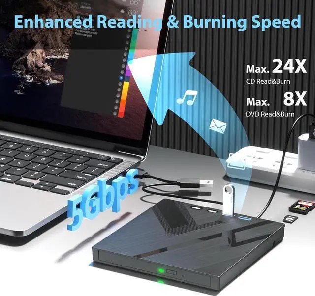 Alt view image 4 of 7 - [7 in 1] External DVD Drive, External CD/DVD Drive for Laptop with 4 USB Port & SD/TF Port, DVD Player CD DVD Burner USB 3.0/Type C, CD ROM External CD DVD Drive for PC Laptop Windows Linux Mac