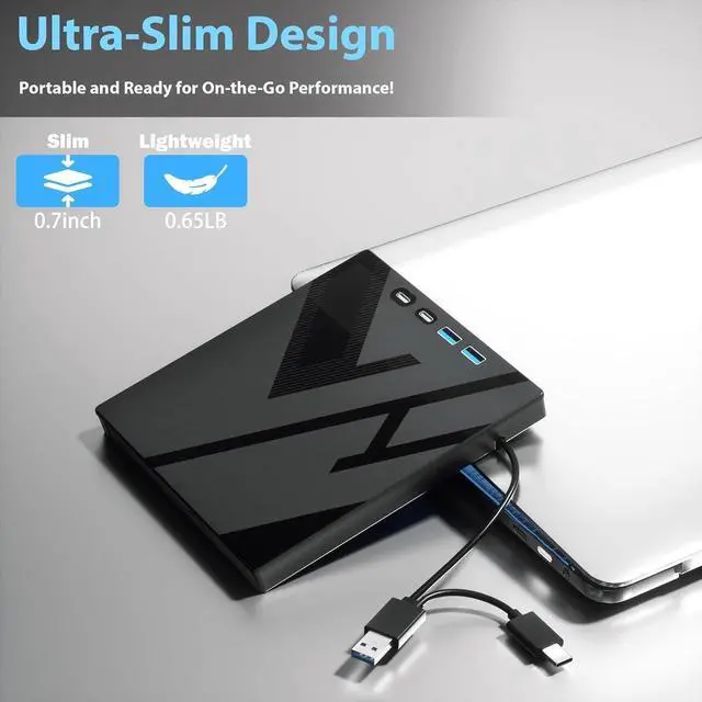 Alt view image 2 of 7 - [7 in 1] External DVD Drive, External CD/DVD Drive for Laptop with 4 USB Port & SD/TF Port, DVD Player CD DVD Burner USB 3.0/Type C, CD ROM External CD DVD Drive for PC Laptop Windows Linux Mac