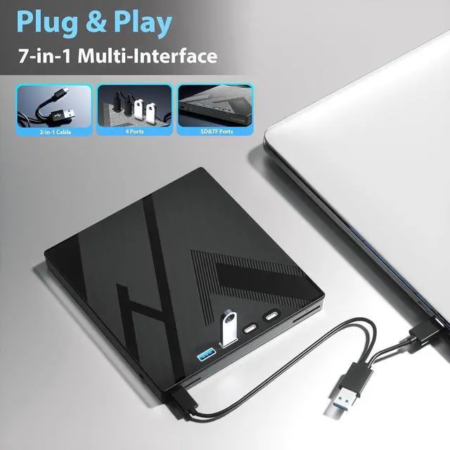 Alt view image 6 of 7 - [7 in 1] External DVD Drive, External CD/DVD Drive for Laptop with 4 USB Port & SD/TF Port, DVD Player CD DVD Burner USB 3.0/Type C, CD ROM External CD DVD Drive for PC Laptop Windows Linux Mac