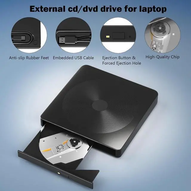 Alt view image 4 of 6 - External CD/DVD Drive for Laptop, USB 3.0 & Type-C Portable DVD Player CD DVD Burner, Cd Rom External CD DVD Drive for Laptop, External Optical Drive Compatible with PC Laptop Windows Mac Os