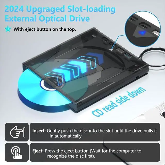 Alt view image 4 of 7 - 7 in 1 External CD/DVD Drive for Laptop, Slot-Loading External DVD Drive with SD/TF Port, CD Burner External CD DVD Drive for Laptop USB-A USB-C, Portable CD/DVD Writer for Laptop & Desktop