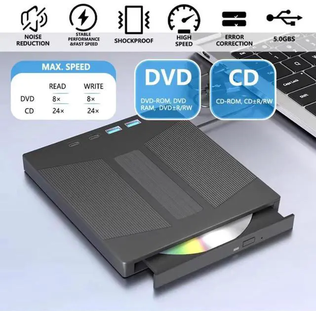 Alt view image 3 of 7 - External CD/DVD Drive, 7 in 1 External USB DVD Drive with 2 USB A + 2 Type C and TF/SD Card Slots CD Optical Drive for Laptop, CD Reader for PC Compatible with Windows XP/11/10/8/7 Linux Mac OS