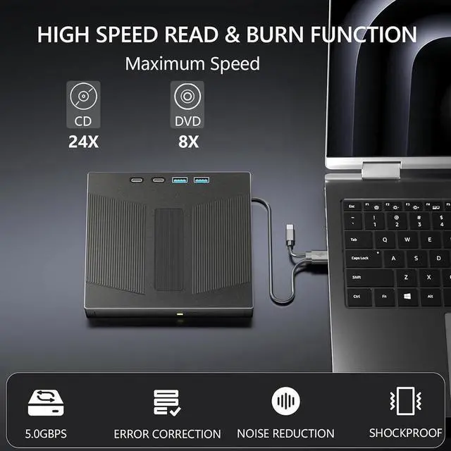 Alt view image 2 of 7 - External CD/DVD Drive, 7 in 1 External USB DVD Drive with 2 USB A + 2 Type C and TF/SD Card Slots CD Optical Drive for Laptop, CD Reader for PC Compatible with Windows XP/11/10/8/7 Linux Mac OS
