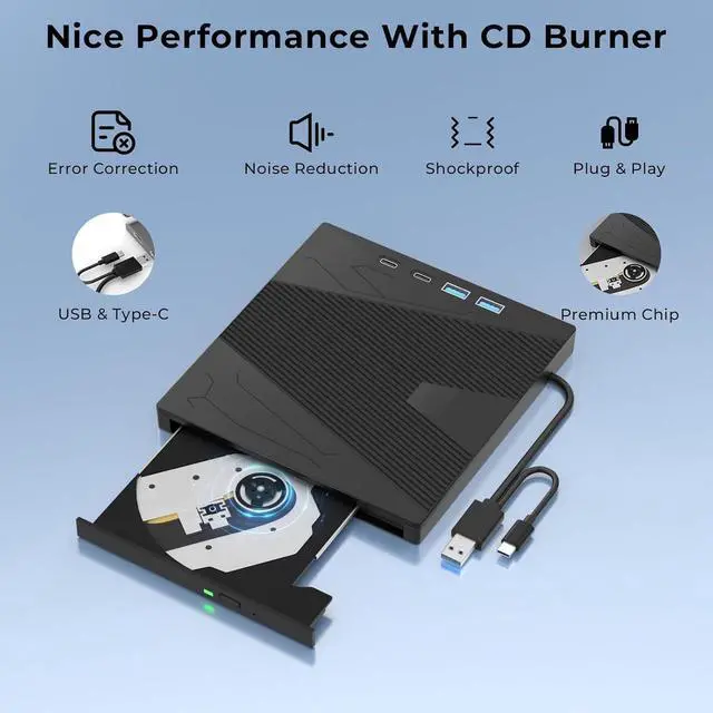Alt view image 5 of 7 - External CD/DVD Drive for Laptop, 7-in-1 Portable DVD Player for Laptop USB 3.0 & Type-C CD Burner External Optical Disk CD DVD Drive Compatible with Laptop PC Windows XP/7/8/10, Linux MacOS
