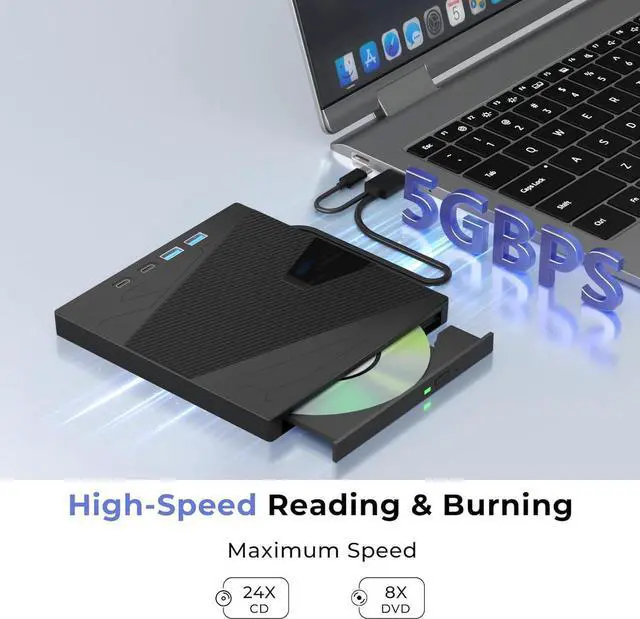 Alt view image 7 of 7 - External CD/DVD Drive for Laptop, 7-in-1 Portable DVD Player for Laptop USB 3.0 & Type-C CD Burner External Optical Disk CD DVD Drive Compatible with Laptop PC Windows XP/7/8/10, Linux MacOS