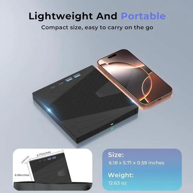 Alt view image 3 of 7 - External CD/DVD Drive for Laptop, 7-in-1 Portable DVD Player for Laptop USB 3.0 & Type-C CD Burner External Optical Disk CD DVD Drive Compatible with Laptop PC Windows XP/7/8/10, Linux MacOS