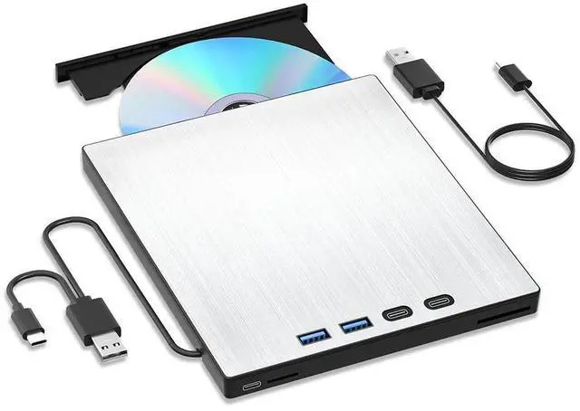 Alt view image 5 of 7 - External CD/DVD Drive, 7 in 1 Portable USB DVD Drive External with 2 USB A+2 Type C Ports, TF/SD Card Slots CD Drive for Laptop, CD Reader for PC Compatible with Windows XP/11/10/8/7 Linux Mac