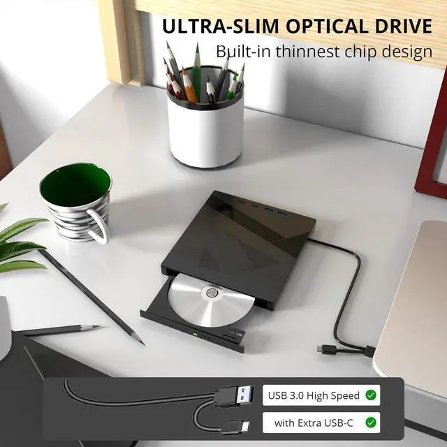 Alt view image 6 of 7 - 7 in 1 External DVD CD Drive USB 3.0 & Type-C Portable CD/DVD +/-RW Disk Drive, CD/DVD Burner, CD ROM, Player for Laptop.External Drive for Laptop Desktop PC Windows 7/8/10/XP Linux/Vista/MacOS