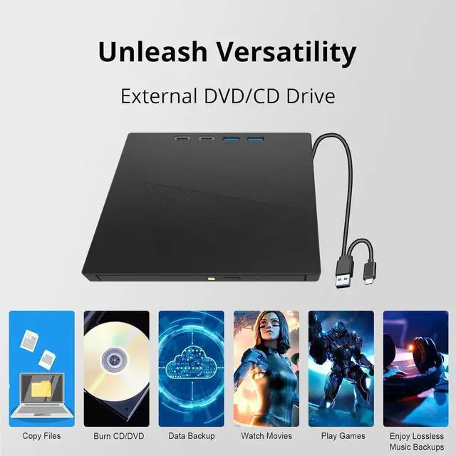 Alt view image 3 of 7 - 7 in 1 External DVD CD Drive USB 3.0 & Type-C Portable CD/DVD +/-RW Disk Drive, CD/DVD Burner, CD ROM, Player for Laptop.External Drive for Laptop Desktop PC Windows 7/8/10/XP Linux/Vista/MacOS