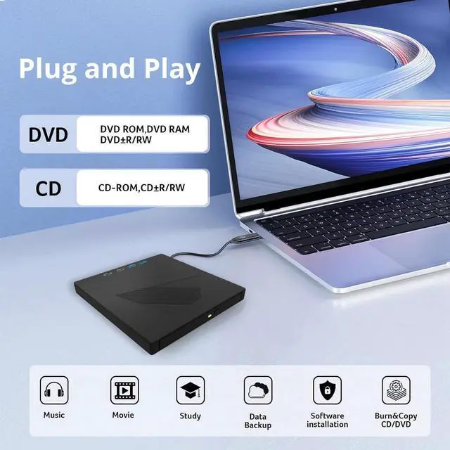 Alt view image 4 of 7 - 7 in 1 External DVD CD Drive USB 3.0 & Type-C Portable CD/DVD +/-RW Disk Drive, CD/DVD Burner, CD ROM, Player for Laptop.External Drive for Laptop Desktop PC Windows 7/8/10/XP Linux/Vista/MacOS