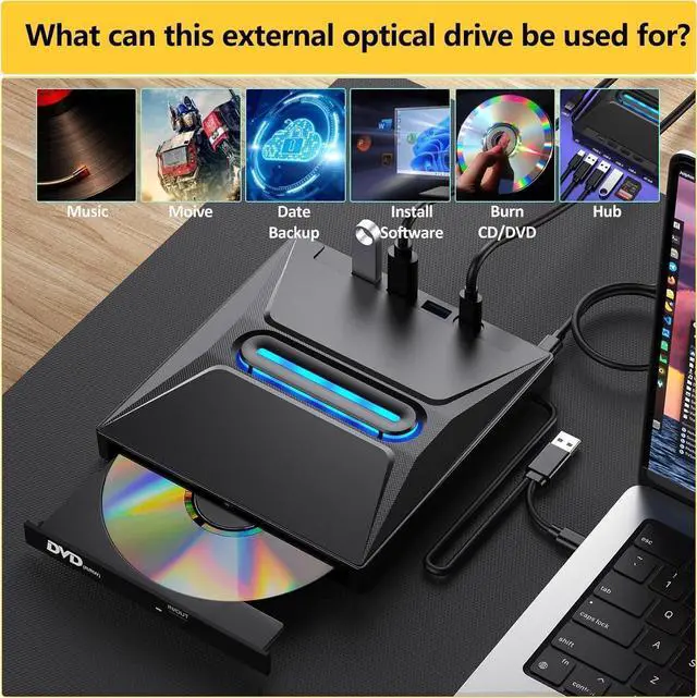 Alt view image 4 of 7 - External CD/DVD Drive for Laptop & PC, DVD/CD Burner, Plug & Play, USB 3.0 & Type-C High Speed CD/DVD Reader & Writer, Portable Dvd Player for Laptop Mac-Book, Windows 11/10/8/7, Linux, MacOS