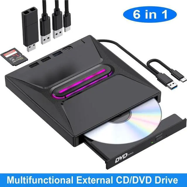 Main image of External CD/DVD Drive for Laptop & PC, DVD/CD Burner, Plug & Play, USB 3.0 & Type-C High Speed CD/DVD Reader & Writer, Portable Dvd Player for Laptop Mac-Book, Windows 11/10/8/7, Linux, MacOS