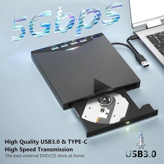 Alt view image 5 of 7 - External CD/DVD Drive for Laptop, 7-in-1 USB 3.0 Portable CD/DVD Player Burner with 4 USB Ports, SD/TF Card Slots,CD/DVD +/-RW Drive, Compatible with Windows 11/10/8/7, Linux, Mac OS PC Laptops