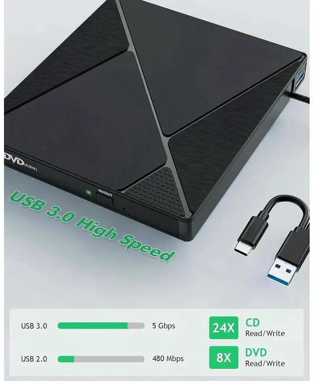 Alt view image 7 of 7 - 7 in 1 External CD DVD Drive, USB 3.0 Type C Optical Disc Drive, 4 USB Ports and 2 TF/SD Card Slots, CD DVD Burner Writer Reader Player for Laptop Desktop PC Windows 11/10/8/7/XP Linux Mac OS