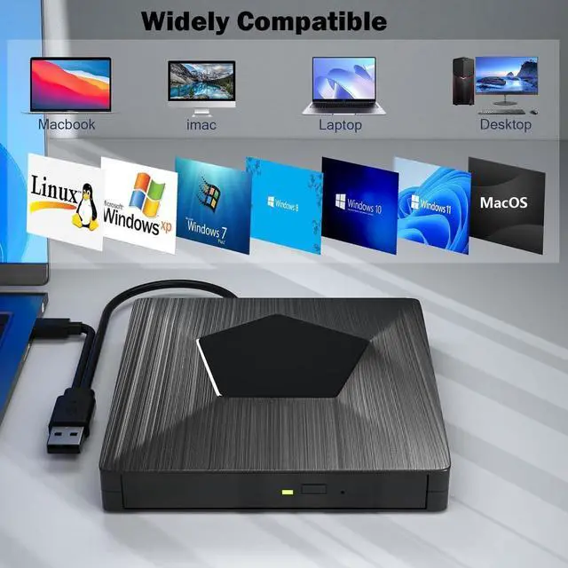 Alt view image 3 of 7 - External Blu Ray Drive, USB 3.0 & Type-C Blu Ray Burner, DVD+/-RW BD CD DVD Player, 3D Portable Blu Ray Player, External Optical Drive for Windows XP/7/8/10, MacOS, Laptop, Desktop