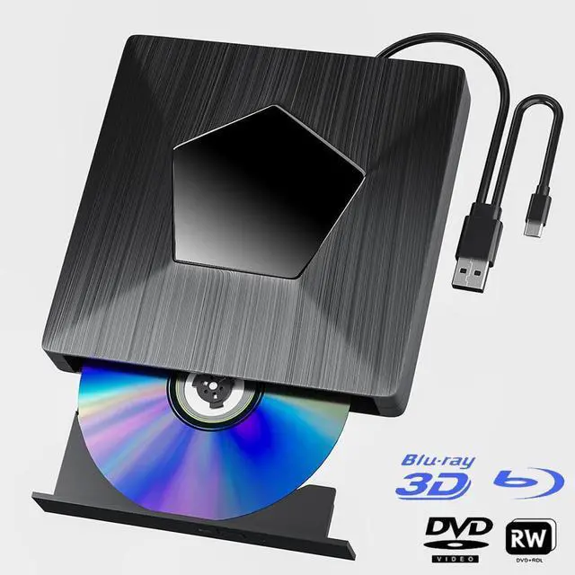 Main image of External Blu Ray Drive, USB 3.0 & Type-C Blu Ray Burner, DVD+/-RW BD CD DVD Player, 3D Portable Blu Ray Player, External Optical Drive for Windows XP/7/8/10, MacOS, Laptop, Desktop
