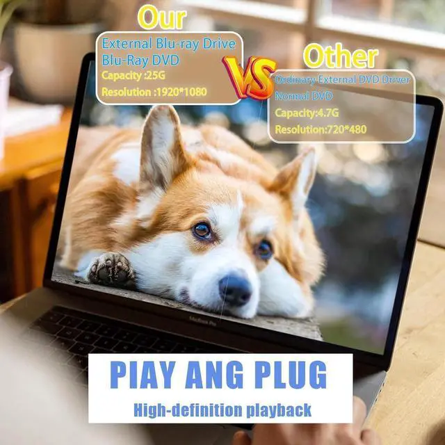 Alt view image 2 of 7 - External Blu-ray Drives, Portable DVD/CD/BD Player for Laptop, USB 3.0 Type-C External CD DVD Burner Reader 3D Optical Bluray Drive Compatible with Laptop Desktop Windows XP/7/8/10/11 Mac OS