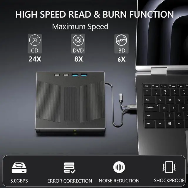 Alt view image 3 of 7 - External Blu Ray Drive, 7 IN 1 Portable Blu Ray Burner USB 3.0 Type-C Blu Ray Drive Support 100G Disc Read&Write External Bluray DVD Drive Compatible with Windows MacOS Linux Laptop Desktop PC