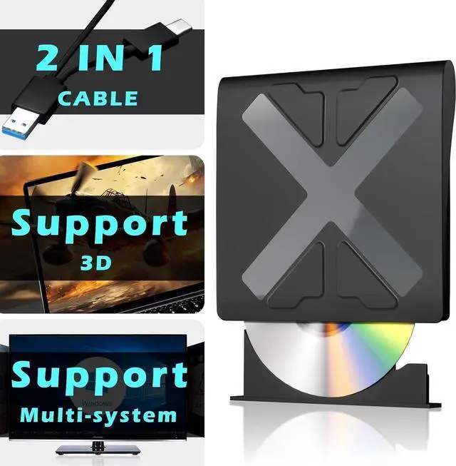 Alt view image 6 of 7 - External Blu Ray Drive, USB 3.0 and Type-C Blu Ray Burner Portable Blu Ray DVD/CD/BD Player, 3D Bluray Optical DVD Drive Compatible with Windows XP/7/8/10/11 MacOS Laptop Desktop