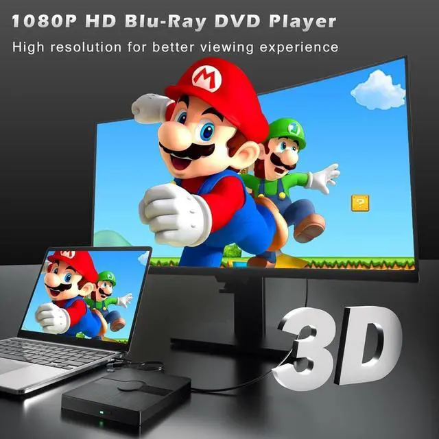 Alt view image 4 of 7 - External Blu Ray Drive, BD Player with Read/Write Capability Portable Blu-ray Player with USB 3.0 & Type-C CD/DVD Burner 3D Blu-ray Drive Compatible with Win10 Mac OS, Blu Ray Player for PC