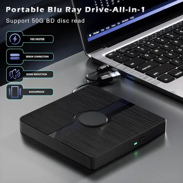 Alt view image 2 of 7 - External Blu Ray Drive, BD Player with Read/Write Capability Portable Blu-ray Player with USB 3.0 & Type-C CD/DVD Burner 3D Blu-ray Drive Compatible with Win10 Mac OS, Blu Ray Player for PC