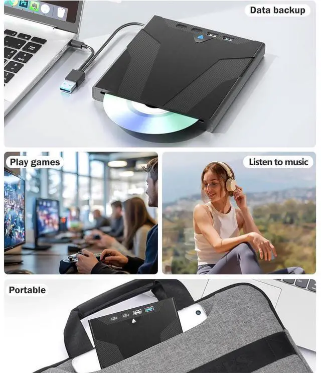 Alt view image 7 of 7 - [7 in 1] USB 3.0 External Blu Ray Drive with USB A & USB C and SD/TF Slot Ports, Portable Blu ray Player for PC Laptop 3D BD Disc Reader CD DVD -/+RW Burner Compatible with Windows Linux Mac OS