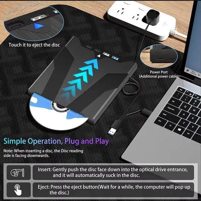 Alt view image 3 of 7 - [7 in 1] USB 3.0 External Blu Ray Drive with USB A & USB C and SD/TF Slot Ports, Portable Blu ray Player for PC Laptop 3D BD Disc Reader CD DVD -/+RW Burner Compatible with Windows Linux Mac OS