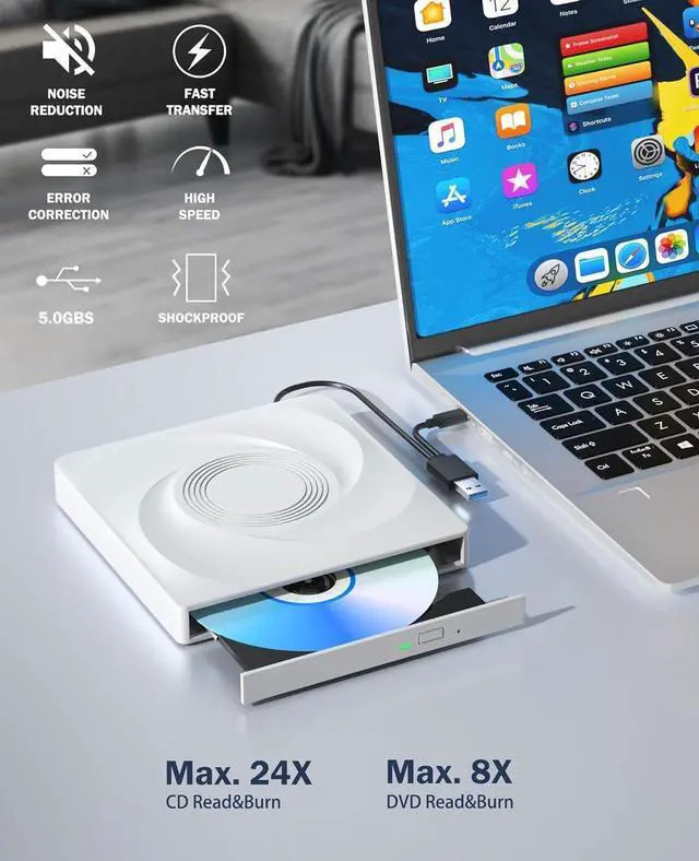 Alt view image 3 of 7 - External CD/DVD Drive for Laptop, USb 3.0 Type C CD Burner External DVD Drive, CD ROM DVD Player Portable CD Reader, Optical CD DVD Drive for Laptop PC, Compatible with Windows Linux Mac OS