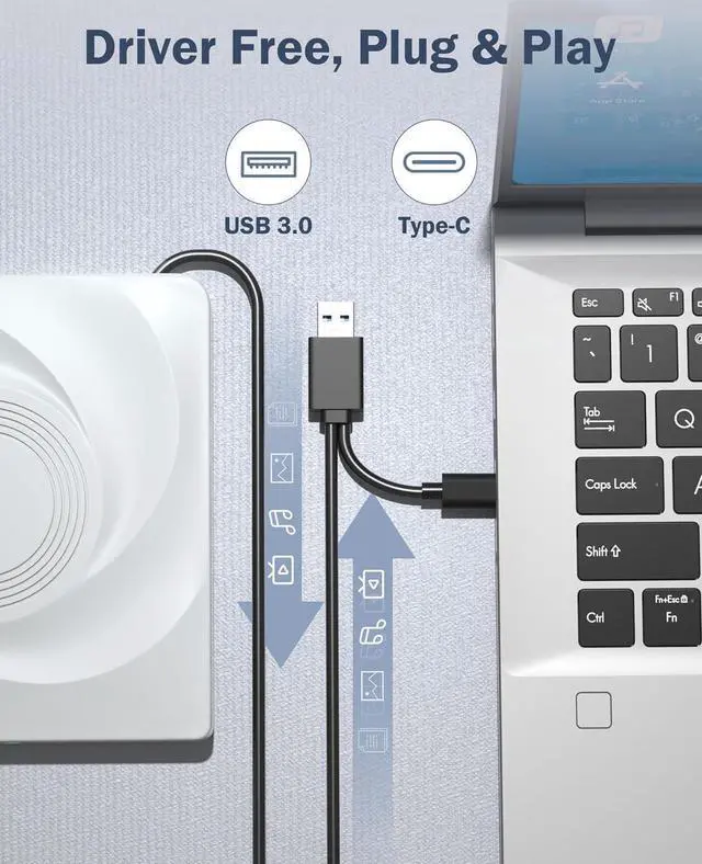 Alt view image 6 of 7 - External CD/DVD Drive for Laptop, USb 3.0 Type C CD Burner External DVD Drive, CD ROM DVD Player Portable CD Reader, Optical CD DVD Drive for Laptop PC, Compatible with Windows Linux Mac OS