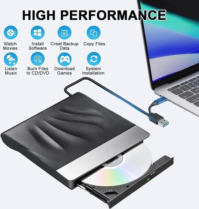 Main image of External CD DVD Drive,Type-C USB 3.0 Portable Drive Reader DVD CD RW Writer Burner Player Optical DVD Drive CD DVD+/-Rw External Disk Drive for Laptop,Desktop, Windows 11/10/8/7/XP/Linux, Mac