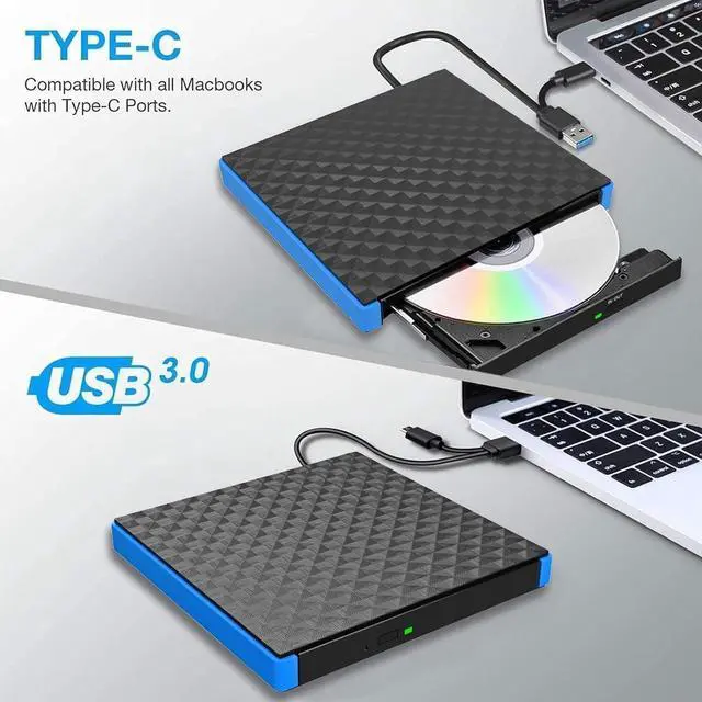 Alt view image 4 of 7 - External CD DVD Drive for Laptop, Type C & USB 3.0 External DVD Drive, 24x CD 8x DVD Super Fast Speed CD/DVD +/-RW Burner Reader, Optical DVD Drive for Windows, Linux, Mac OS Laptop Desktop PC