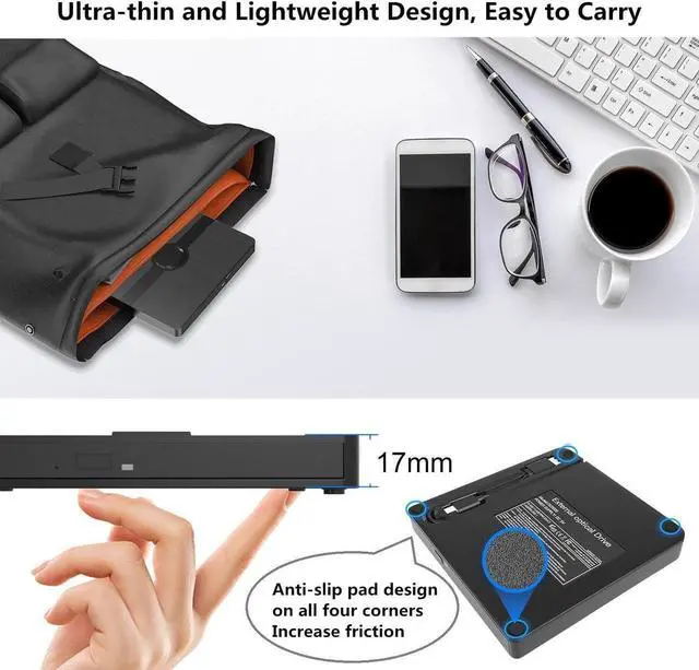 Alt view image 3 of 7 - External CD DVD Drive for Laptop, USB 3.0 & Type-C Slim Portable External CD/DVD +/-Rw Drive Writer Reader Burner Disk Drive CD Player for Desktop PC Windows 11/10/8/7/XP Vista, Linux, MacOS