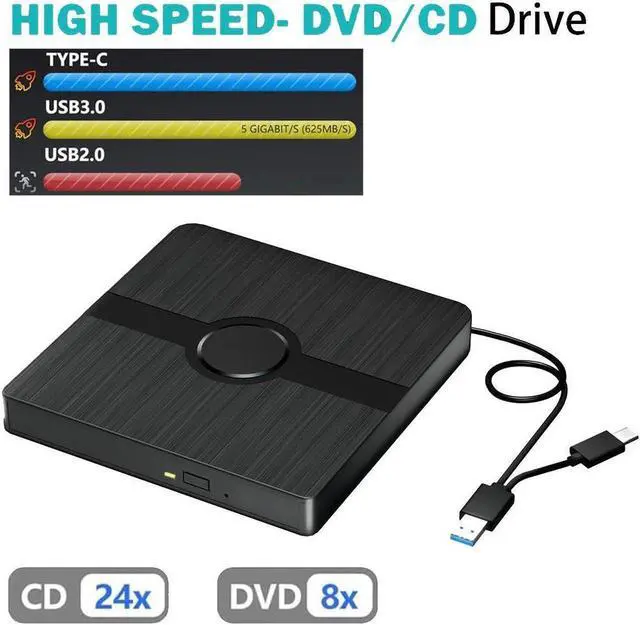 Main image of External CD DVD Drive for Laptop, USB 3.0 & Type-C Slim Portable External CD/DVD +/-Rw Drive Writer Reader Burner Disk Drive CD Player for Desktop PC Windows 11/10/8/7/XP Vista, Linux, MacOS