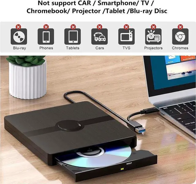 Alt view image 2 of 7 - External CD DVD Drive for Laptop, USB 3.0 & Type-C Slim Portable External CD/DVD +/-Rw Drive Writer Reader Burner Disk Drive CD Player for Desktop PC Windows 11/10/8/7/XP Vista, Linux, MacOS