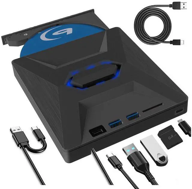 Main image of External Blu-ray Drive, 6 in 1 BD External Blu Ray Drive USB 3.0 & Type-C BD/CD/DVD +/-Rw Reader Player 3D Blu Ray Burner Writer, Slim Optical Bluray Drive for Laptop Windows XP/7/8/10/11 MacOS