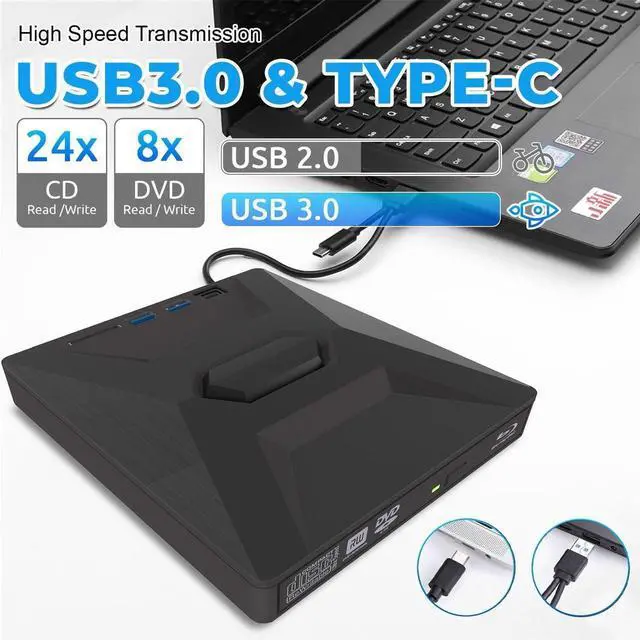 Alt view image 7 of 7 - External Blu-ray Drive, 6 in 1 BD External Blu Ray Drive USB 3.0 & Type-C BD/CD/DVD +/-Rw Reader Player 3D Blu Ray Burner Writer, Slim Optical Bluray Drive for Laptop Windows XP/7/8/10/11 MacOS