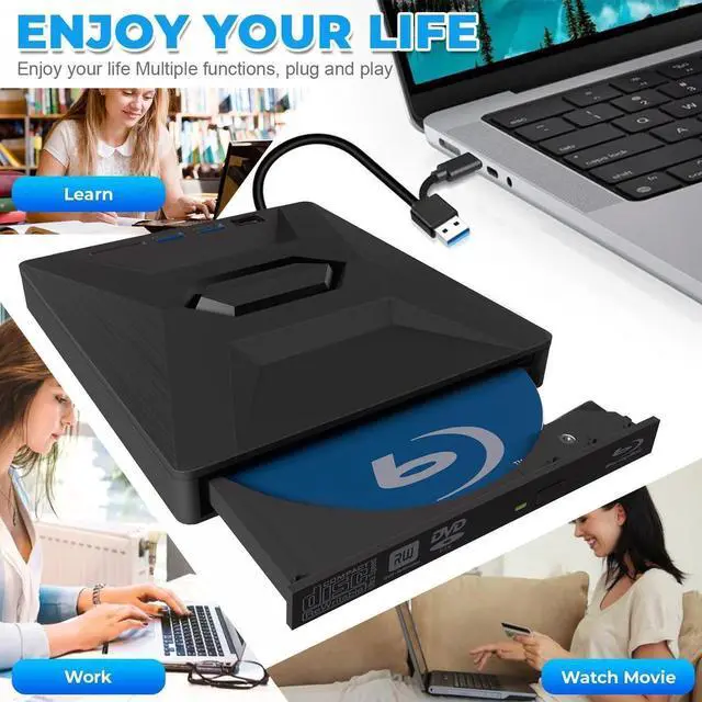 Alt view image 5 of 7 - External Blu-ray Drive, 6 in 1 BD External Blu Ray Drive USB 3.0 & Type-C BD/CD/DVD +/-Rw Reader Player 3D Blu Ray Burner Writer, Slim Optical Bluray Drive for Laptop Windows XP/7/8/10/11 MacOS