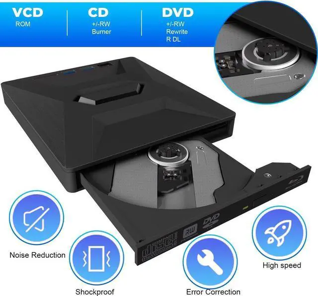 Alt view image 4 of 7 - External Blu-ray Drive, 6 in 1 BD External Blu Ray Drive USB 3.0 & Type-C BD/CD/DVD +/-Rw Reader Player 3D Blu Ray Burner Writer, Slim Optical Bluray Drive for Laptop Windows XP/7/8/10/11 MacOS