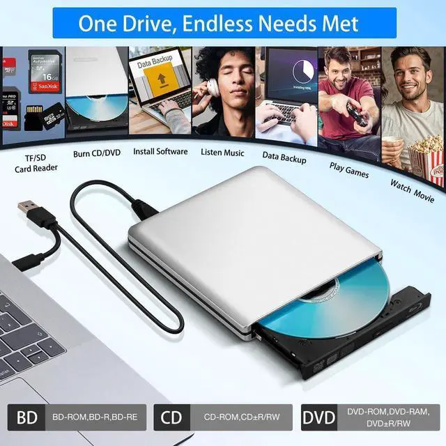 Alt view image 4 of 7 - Aluminum External Blu Ray Drive, Support 25G Disc Read/Write Bluray Drives, USB 3.0 and Type-C Portable 3D Blu-Ray BD DVD CD Burner for Laptop PC Compatible with Mac OS Windows XP/7/8/10/11