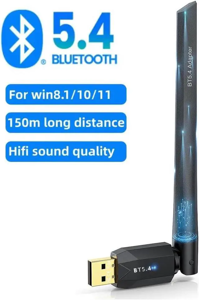 Main image of USB Bluetooth 5.4 Adapter for PC, USB Bluetooth Dongle 5.4 EDR Adapter for Laptop Keyboard Mouse Headsets Speakers, 150M Long Range Bluetooth Adapter Supports Windows 11/10/8.1(Plug and Play)