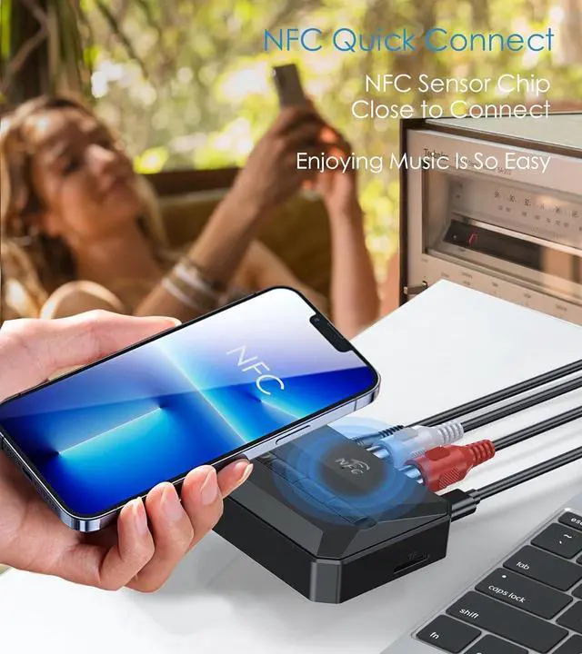 Alt view image 5 of 7 - Bluetooth 5.3 Receiver Audio Adapter for Home Stereo, NFC-Enabled Bluetooth Stereo Adapter for Speakers, RCA 3.5mm AUX for Music Streaming Stereo System, Support USB Driver/TF Card Play Music