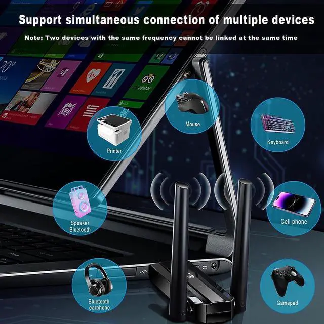 Alt view image 2 of 7 - USB Bluetooth 5.3 Adapter for PC, Long Range Bluetooth Dongle 492FT/150M Wireless Transfer Transmitter Receive, USB Bluetooth Adapter Plug & Play for Desktop Laptop PC with Windows 11/10/8.1/7