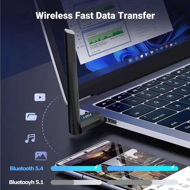 Alt view image 7 of 7 - Bluetooth 5.4 Adapter for PC, 150M Long Range USB Bluetooth Dongle BT 5.4 EDR USB Adapter for PC Wireless Mouse Keyboard Audio Receiver Transmitter, Compatible with Windows 11/10/8.1