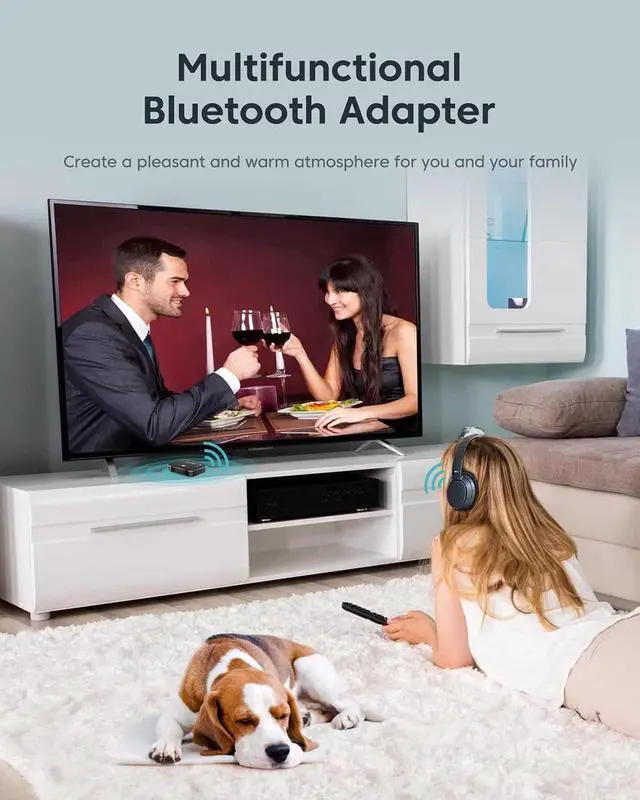 Alt view image 3 of 7 - Bluetooth 5.0 Transmitter Receiver, Wireless Audio Bluetooth Adapter for TV/Home Stereo/Car/PC/MP3 Player/Home Theater/Switch to Wireless Headphones/Speakers,Long Distance Receive