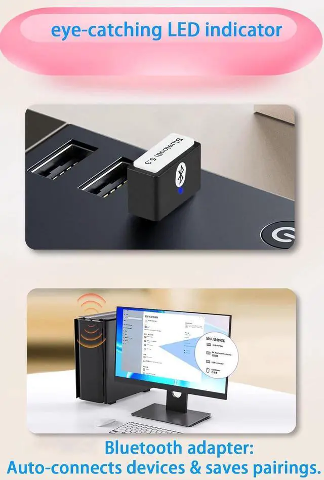 Alt view image 4 of 7 - USB Bluetooth 5.3 Adapter for PC Supports Windows 11/10/8.1/7, Plug and Play For Windows 11/10, Mini Bluetooth 5.3+EDR Bluetooth Dongle Receiver for PC,Laptop,Keyboard,Mouse,Headsets,Speakers