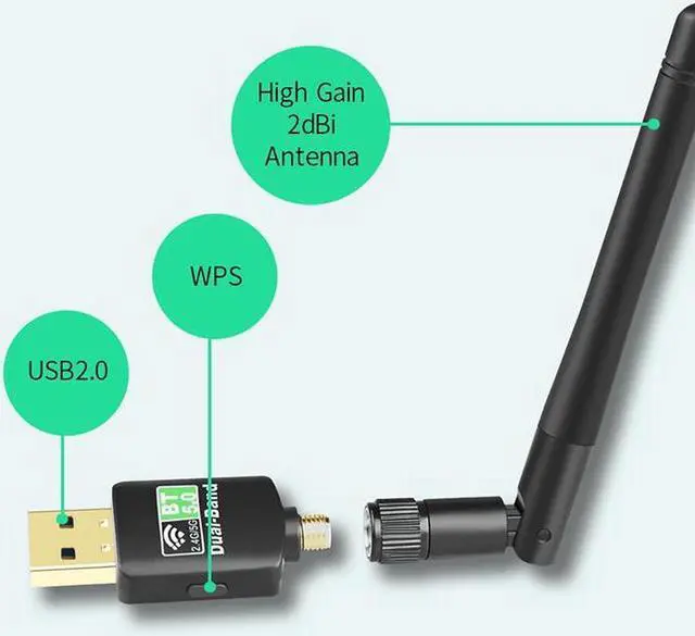 Alt view image 5 of 7 - USB Network Card 2.4Ghz & 5Ghz Dual Band 600Mbps USB WiFi Dongle, Bluetooth 5.0 and WiFi 2 in 1 Wireless Adapter, Wireless Wi-Fi Network Card for Windows7/8.1/10
